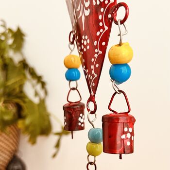 Hand Painted Red Heart Wind Chime Bell With Beads, 4 of 10