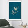Gold Turquoise Hummingbird Silhouettes Art Print Two, thumbnail 1 of 5