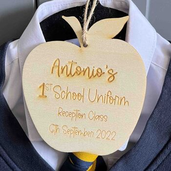 Personalised First School Uniform Hanger Tag Photo Prop, 4 of 6