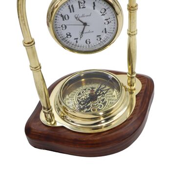 Personalised Brass 24th Anniversary Desk Clock With Compass, 6 of 12