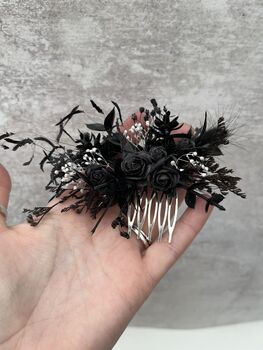 Black Flower Hair Comb Gothic Wedding, 7 of 7