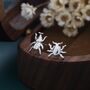 Sterling Silver Tiny Mismatched Little Stag Beetle Stud Earrings, thumbnail 1 of 12