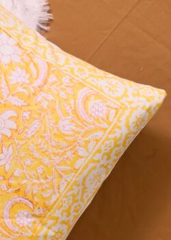 Yellow Patterned Block Print Cushion Cover Set Of Two, 3 of 3