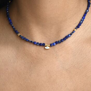 Blue Lapis Lazuli Necklace With Evil Eye Charm, 2 of 5