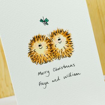Personalised Hedgehogs In Love Handmade Card, 3 of 6