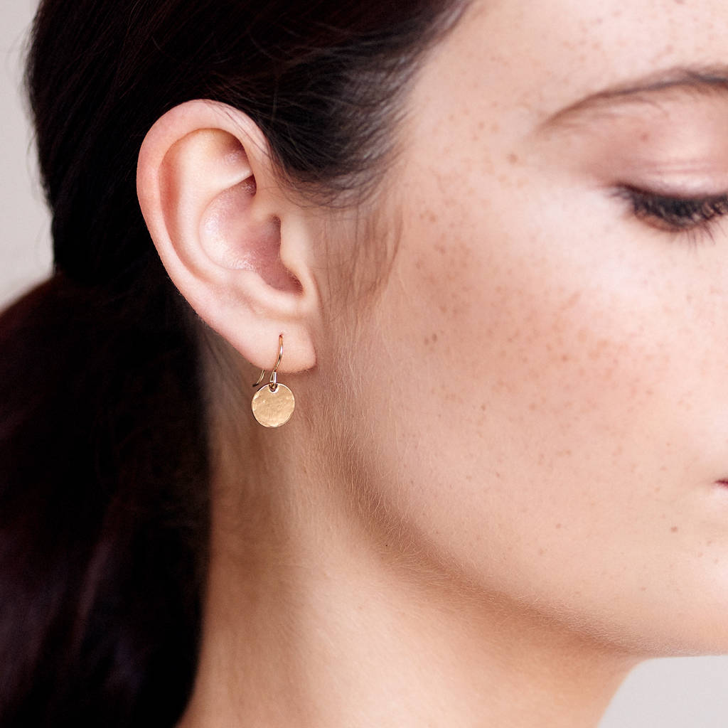 Tiny Gold Disc Earrings, 1 of 2