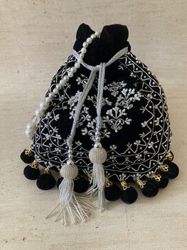 Black Maroon Velvet Handcrafted Luxury Potli/Wrist Bag, 4 of 8