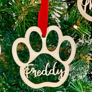 Personalised Dog Or Cat Christmas Tree Bauble, Memorial Ornament, Italian Wood Finish, 3 of 8