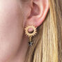 Sun Earrings With Black Enamel Star Drop, thumbnail 2 of 7