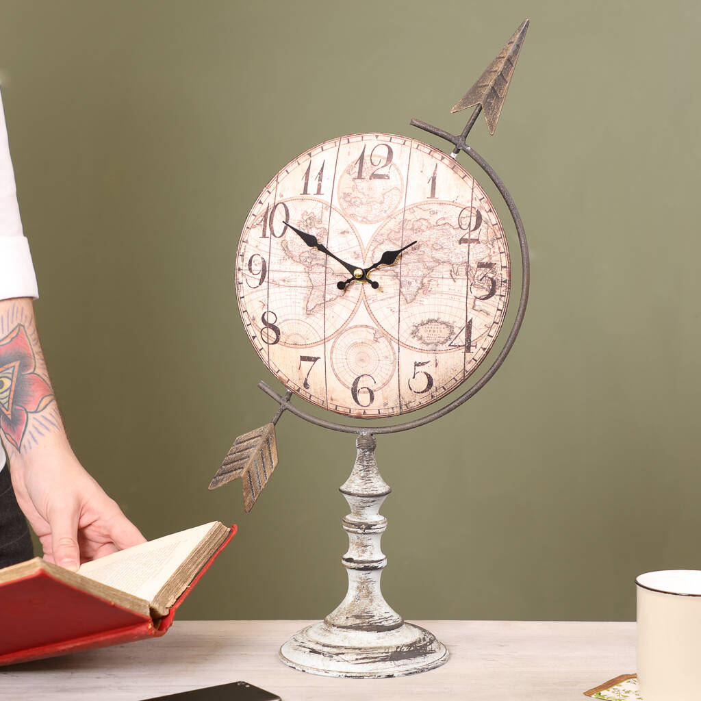 Vintage Atlas Desk Clock With Stand By Dibor