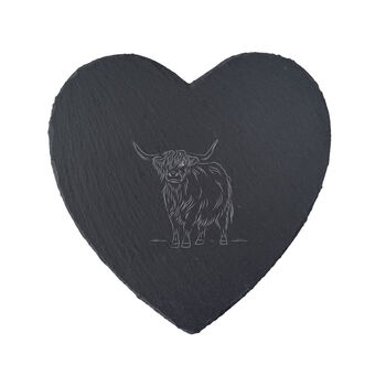 Highland Cow Heart Slate Cheeseboard Gift Boxed, 2 of 2