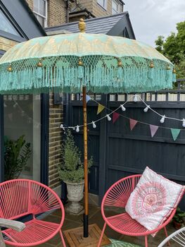 Mint Green And Gold Hand Painted Garden Parasol, 3 of 4