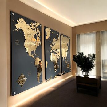 Extra Large Personalised Wooden And Mirror World Map Wall Art, 2 of 3