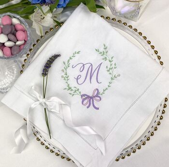 Embroidered Linen Wreath Napkin, 3 of 4
