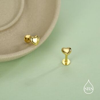 Sterling Silver 5mm Heart 16 G Flat Back Stud Earrings, 2 of 11