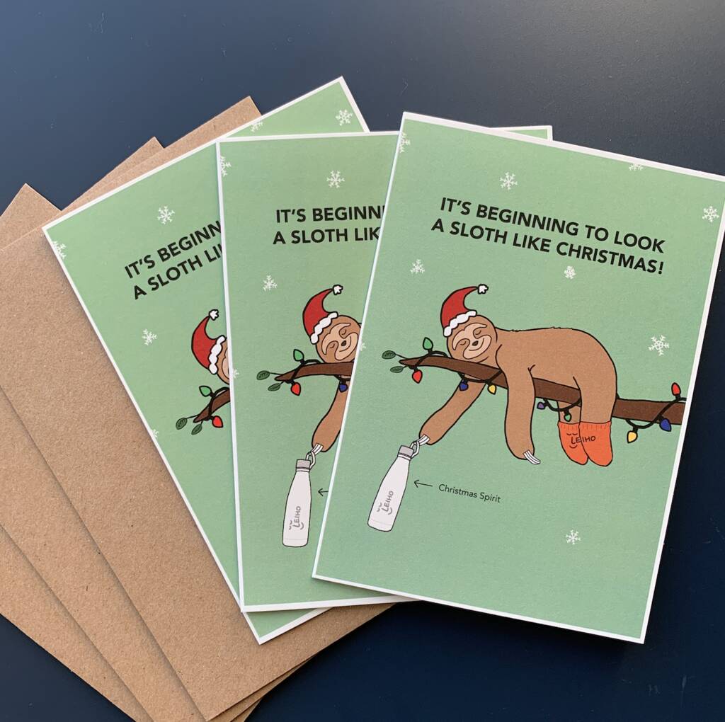 Eco Friendly Punny Sloth Christmas Card Pack Of Three, 1 of 4