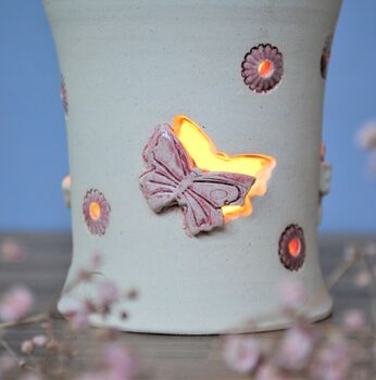 Personalised White Ceramic Tea Light With Butterflies, 2 of 8