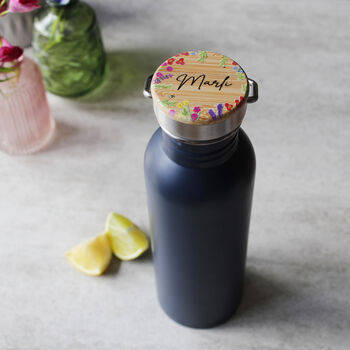 Personalised Floral Lid Metal Drinking Bottle For Her, 5 of 12
