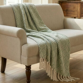Sage And Ivory Cotton Throw With Tassels, 3 of 3
