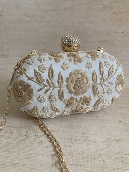Off White Raw Silk Oval Clutch Bag, 7 of 10
