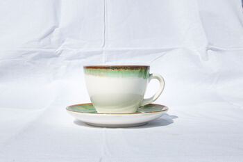 Green Set Of Six Handmade Porcelain Tea Cup With Saucer, 5 of 12