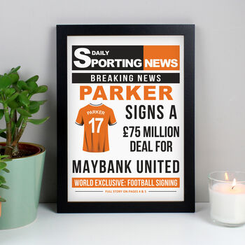 Personalised Football Signing Newspaper Framed Print, 9 of 9