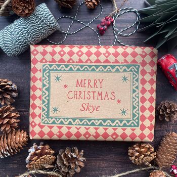 Christmas Personalised Name Gift Paper Fibre Manilla Kraft Wrapping Paper, 2 of 9