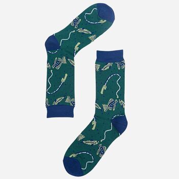 Men's Bamboo Socks Green Fishing, 2 of 2