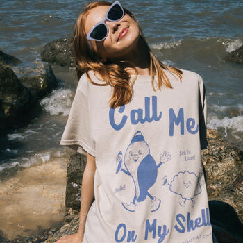 Call Me On My Shell Women's Staycation Slogan T Shirt, 2 of 4