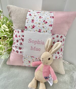Ditsy Pink Patchwork Name Cushion, 3 of 6