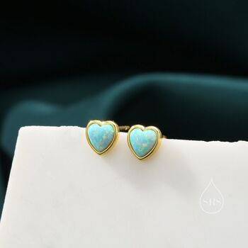Sterling Silver Green Opal Heart Screw Back Earrings, 4 of 11