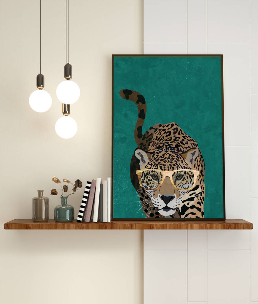 Green Jaguar Gold Glasses Wall Art Print By Sarah Manovski Art ...