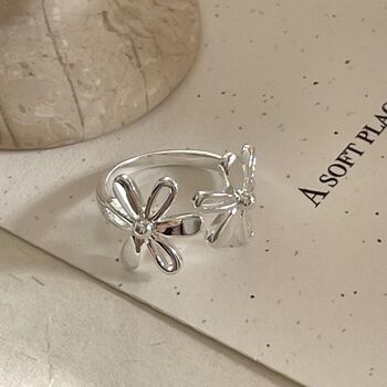 Sterling Silver Adjustable Daisy Ring, 2 of 3