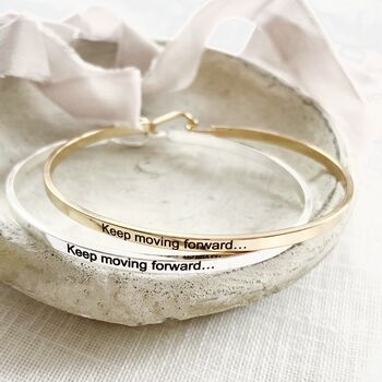 Keep Moving Forward Slim Brass Bangle, Encouragement Gift For Her, 2 of 12