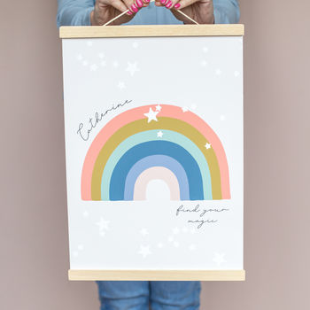 Personalised Rainbow And Stars Nursery Art Print, 2 of 6