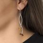 Sterling Silver Long Flowing Dangly Amber Earrings, thumbnail 2 of 4