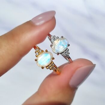 Rainbow Moonstone Ring In Sterling Silver And Gold, 3 of 9