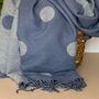 Cashmere Blend Dots Scarf In Denim Blue, thumbnail 3 of 5