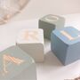 Personalised Baby Name Wooden Blocks Green, Blue, Cream, thumbnail 1 of 8