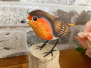 Robin Statue Sculpture Wooden Bird For Home Or Garden, 5 of 8