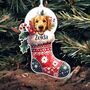 Personalised Golden Retriever Christmas Stocking Bauble, thumbnail 1 of 2
