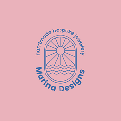 pink background with blue logo of sea and sun