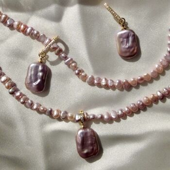 Rectangular Pink Baroque Pearl Earrings, 2 of 3