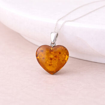 Personalised Sterling Silver Baltic Amber Heart Pendant Necklace, 6 of 11