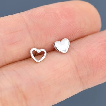 Mismatched Heart Small Stud Earrings Sterling Silver, 6 of 12