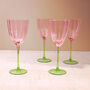 G Decor Set Of Four Laurent Wine Glasses Pink And Green Stem Fluted Water And Wine Goblets, thumbnail 2 of 5