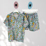 Pale Blue Floral 100% Cotton Ladies Pyjama Short Set, thumbnail 4 of 7