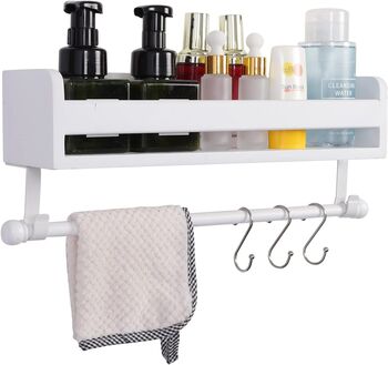 Wooden Grey Floating Shelves With Eight Hooks, 4 of 12