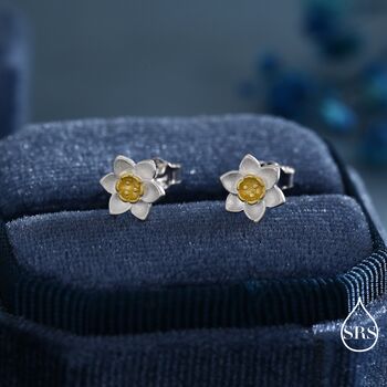 Daffodil Flower Blossom Pendant Necklace And Stud Earrings In Sterling Silver, 4 of 12