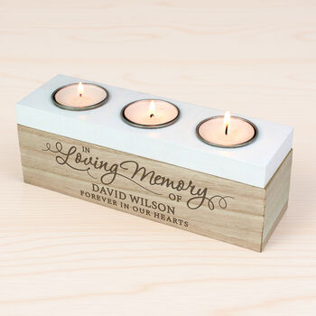 Personalised In Loving Memory Triple Tea Light Box Teal, 2 of 7